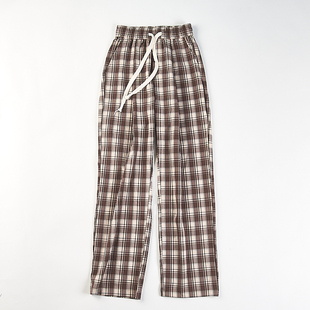 日系垂感格子直筒阔腿长裤男女H85654春秋大码宽松bf慵懒风拖地裤