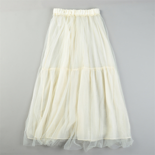 日单双层薄纱半身裙女L85851高腰A字裙两面穿减龄仙气大摆长裙子