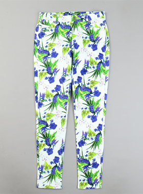 高货精品潮牌满印花休闲小脚裤女L85179弹力提臀中高腰瘦腿裤长裤