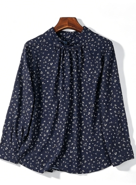 日单复古宽松碎花衬衫女H86305春夏长袖立领气质显瘦通勤雪纺上衣