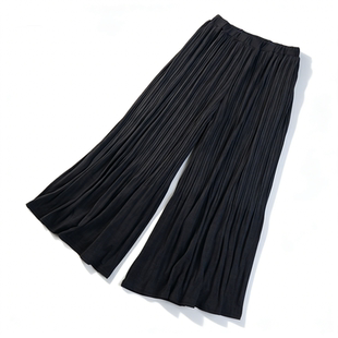 凉爽垂感宽松显瘦休闲九分裤 日单大码 L85911夏季 女装 裙 百褶阔腿裤