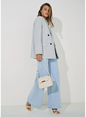 外贸原单女士宽松显瘦休闲西装3.25H82182春秋新款双排扣西服外套