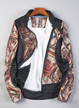 专业户外休闲运动衫拉链外套女1029H80672静音加绒枯树枝叶伪装服