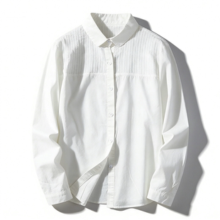 女L82427纯棉百搭春夏通勤气质衬衣 白衬衫 韩版 文艺刺绣风琴褶长袖