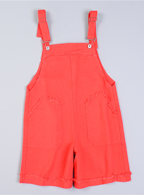 118女生红色牛仔背带短裤L79534减龄可爱学生范春夏季连体直筒裤