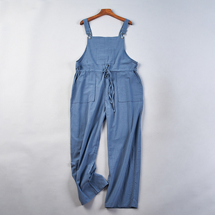 复古纯色棉麻背带裤女6.22H79239春秋夏宽松文艺显瘦收腰休闲长裤