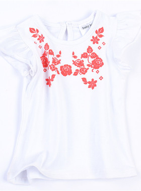 87原单婴幼儿女童纯棉白色短袖T恤67998夏印花新生儿可爱圆领上衣