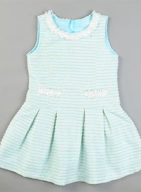 日单女童小香风花呢条纹背心连衣裙L84534高腰A字裙春夏秋公主裙