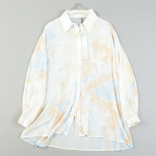 夏秋防晒薄衫 女L83872清凉透气中长款 衬衫 高货宽松休闲风印染长袖