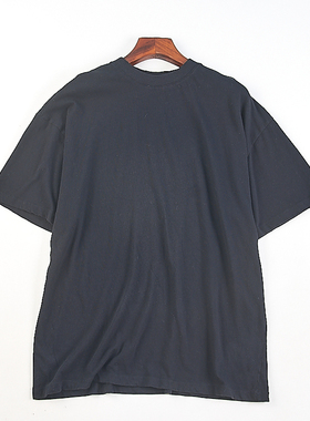 美式潮牌黑色全棉短袖T恤男女82831春夏宽松大码小圆领五分袖上衣