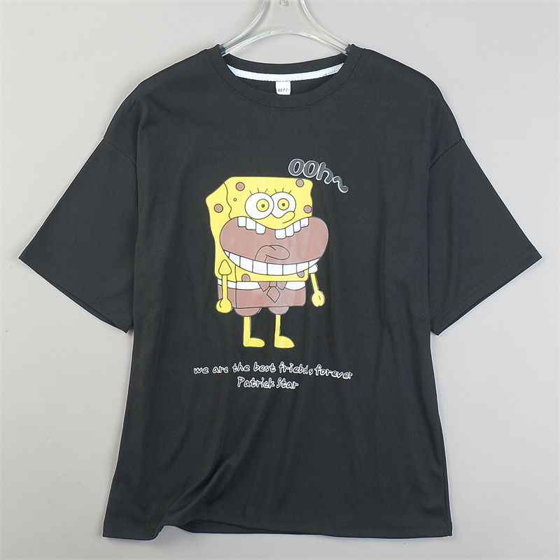 韩版时尚卡通印花短袖T恤男女L84860宽松舒适落肩袖休闲纯棉上衣