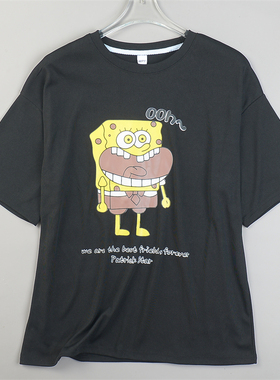 韩版时尚卡通印花短袖T恤男女L84860宽松舒适落肩袖休闲纯棉上衣