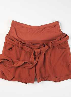 精品外贸天然粘纤高腰系带孕妇短裤女H84900夏季宽松舒适休闲裤子