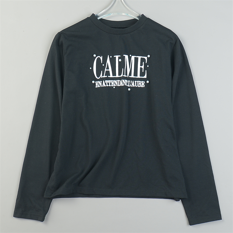 日单字母刺绣长袖T恤女9.9L84323宽松显瘦套头衫早秋外穿内搭卫衣