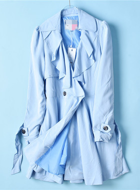 1216复古淑女荷叶边风衣72044系带收腰修身韩版气质中长款外套