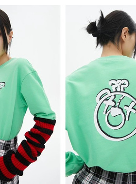 621韩版潮牌印花圆领宽松套头卫衣女82296春秋外穿打底衫长袖上衣