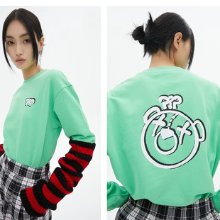 上衣 长袖 621韩版 潮牌印花圆领宽松套头卫衣女82296春秋外穿打底衫