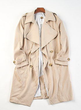 精品日单英伦风双排扣中长款风衣女H84706春秋季纯色通勤气质外套