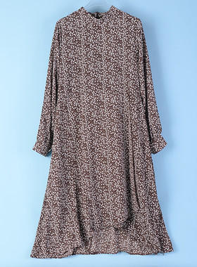 719法式茶歇碎花长袖连衣裙75565夏秋新款复古气质韩版女神范长裙