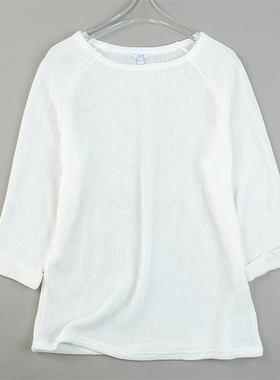 外贸大码镂空针织衫女L85117清纯白色春夏秋季百搭叠穿七分袖上衣