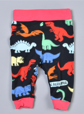 228男女童卡通束脚睡裤78025拼接松紧腰满印花恐龙宝宝外穿打底裤