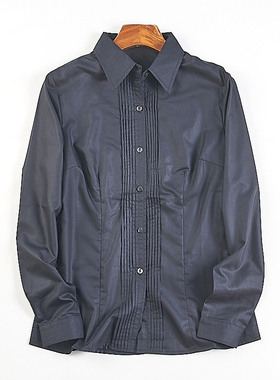 韩版黑色长袖衬衫女5.13H82606春夏OL通勤风琴褶修身气质长袖上衣