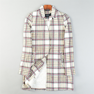 外贸精品针织格纹绒尼风衣女12.30L85214休闲直筒春秋冬大衣外套