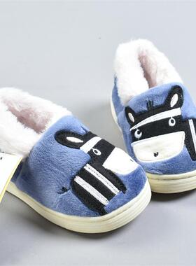310卡通毛驴刺绣儿童毛绒棉鞋81690男女童居家防滑秋冬保暖小鞋子