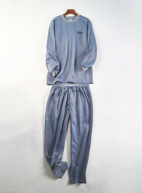 日单男士抓绒家居服套装H82114秋冬刺绣套头长袖上衣+长裤两件套