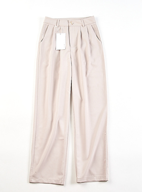 精品韩版纯棉高腰直筒西裤女H83432夏秋宽松显瘦垂感阔腿拖地长裤