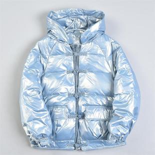 511独立设计师款 牛仔刺绣拼接连帽羽绒服女81371真正90白鸭绒外套