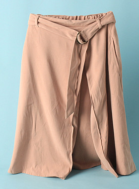 系带高腰半身裙9.17S70970早秋小众纯色复古简约显瘦A字中长裙女