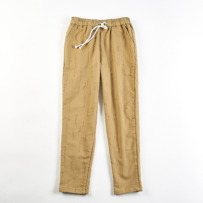 松紧腰系带宽松款全棉直筒九分裤