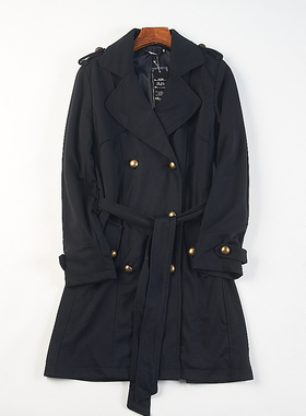 精品日单英伦风双排扣风衣女H84704秋冬季经典百搭收腰中长款外套