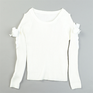 日单潮牌绑带露肩短款毛衣针织衫女L84477修身显胸柔美纯欲打底衫