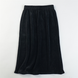 精品灯芯绒半身裙女12.30L85465松紧高腰春秋冬开叉中长裙一步裙