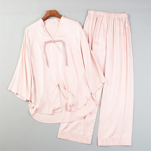 高端宫廷风天丝家居服套装女L83905精致暗绣纹新中式睡衣裤两件套