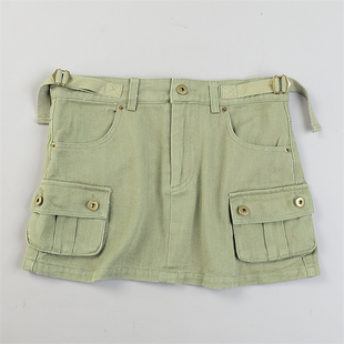 外贸美式 纯棉牛仔半身短裙女11.18L84738低腰多口袋辣妹风超短裙