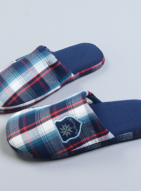 品质全棉格纹男女居家棉拖8.27L80232柔软舒适保暖包头鞋情侣拖鞋