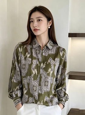 文艺森系风印花金线长袖衬衫女7.14L87016夏季凉感日常休闲薄衬衣
