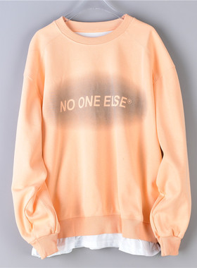 1222高档复合纯棉圆领卫衣男女73584宽松显瘦拼接假两件套头上衣