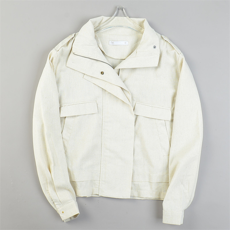 外贸精品亚麻短外套女L84827美式工装秋季百搭宽松棉麻长袖夹克衫,女装/女士精品,短外套,淘宝优惠券,粉丝福利购,淘宝优惠卷