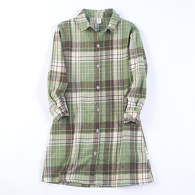 韩版少女童装格子衬衫中长款外套