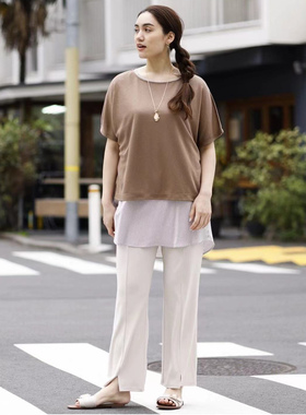 日单人棉针织短袖T恤女3.5L78075垂顺坠落肩胖MM外搭宽松大码上衣