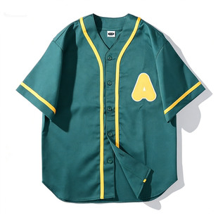 男女L83149字母刺绣宽松运动风情侣装 衬衫 复古棒球服短袖 日单美式
