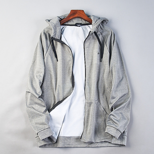 外贸拉链纯色开衫 外套男1022H80631秋冬连帽宽松运动休闲卫衣夹克