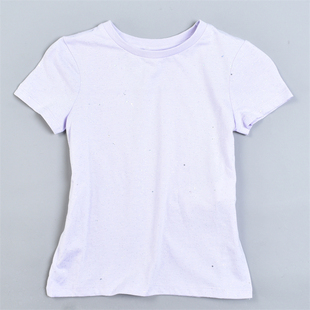 外贸全棉小亮片女童T恤3.4L81271柔软舒适小学生春夏休闲短袖 上衣