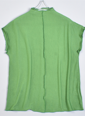 日单精品落肩短袖T恤女429L82022夏轻薄微透半高领宽松上衣打底衫