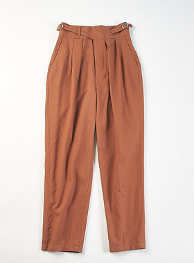 日系棉麻极简风高腰那不勒斯裤女H84823春秋宽松显瘦百搭休闲长裤