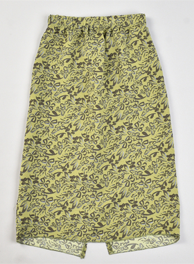 复古横条褶碎花半身裙女L83333夏季新款显瘦遮肉开叉一步裙中长裙